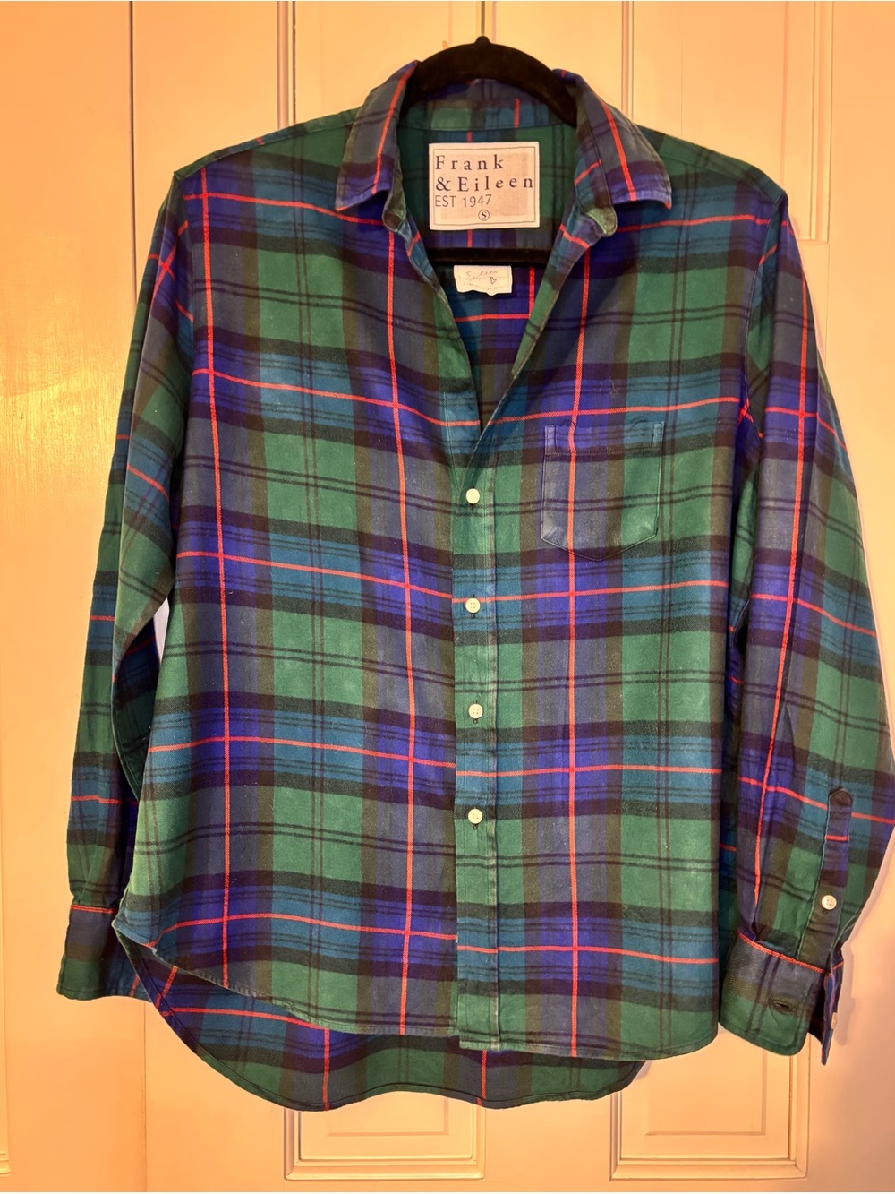 Frank & Eileen Cotton Flannel  Green Plaid Button-Down Shirt S